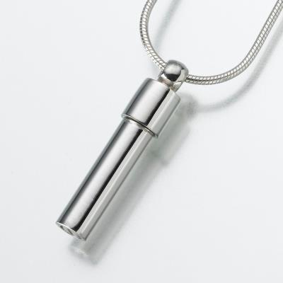 14K white gold double chamber cylinder cremation pendant necklace